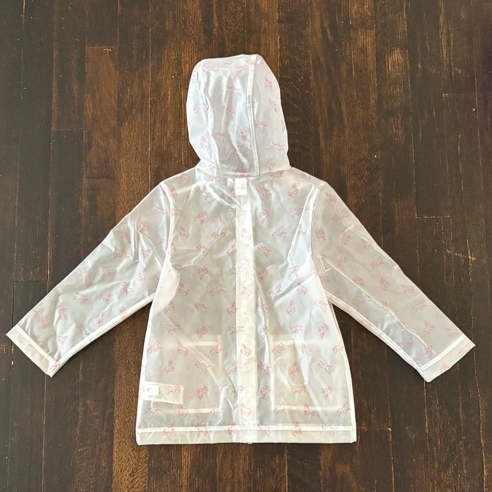 Old Navy Girls Clear Transparent Unicorn Hooded Raincoat Size 4T EXCELLENT